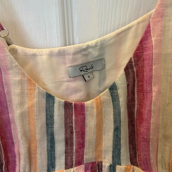 ! RAILS Martina Avila Striped Linen Blend Lurex Ruffle Baby Doll Cami Mini… - Picture 6 of 7